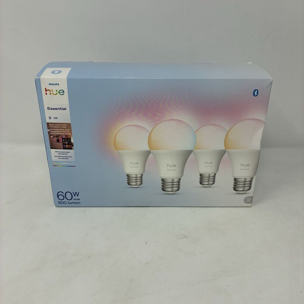 Philips Hue Essential A19 E26 Smart Bulb 800lm 8.8W 4-Pack Color